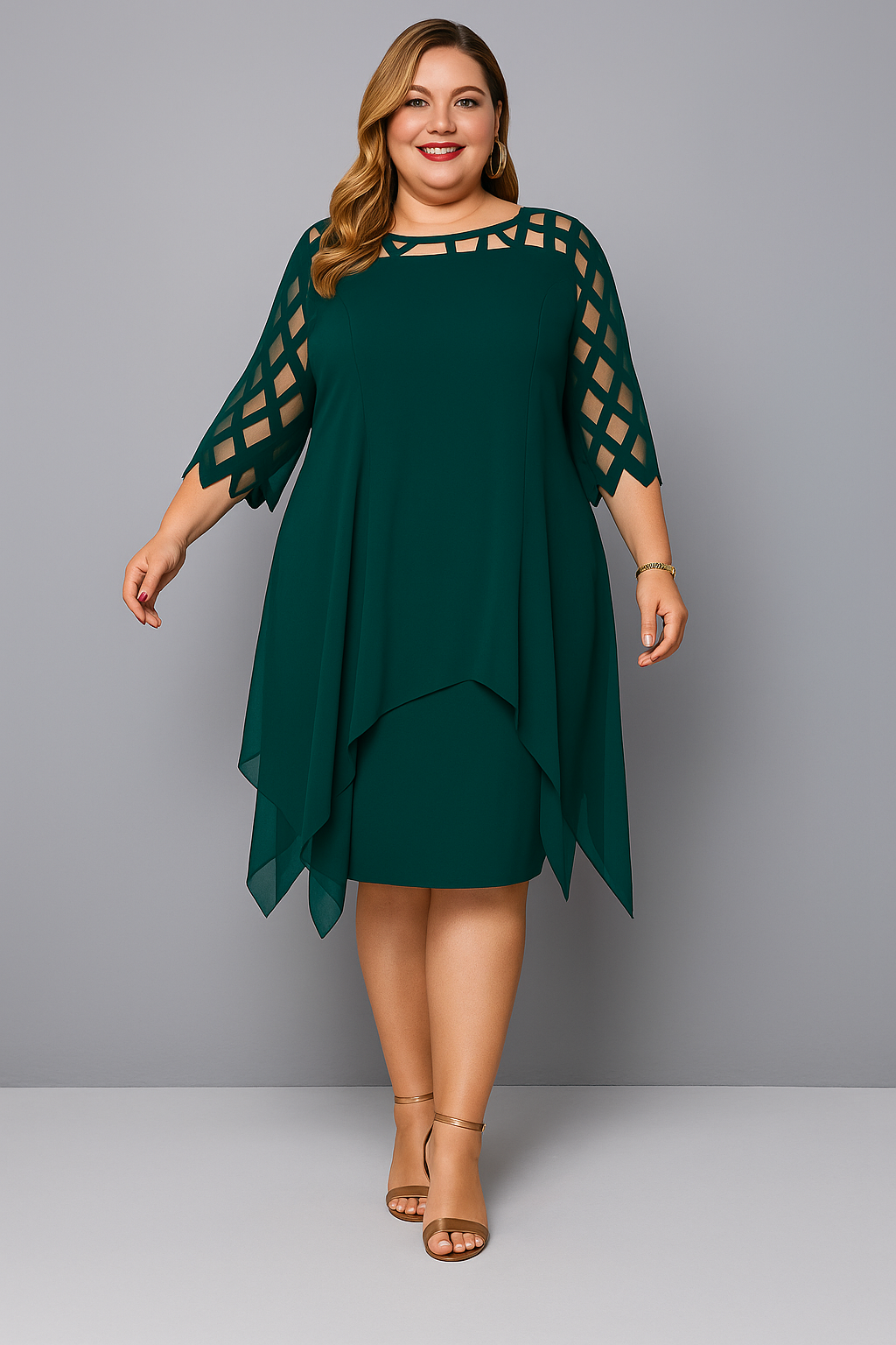 Evelyn™ | Elegant Lace Sleeve Tummy Covering Dress