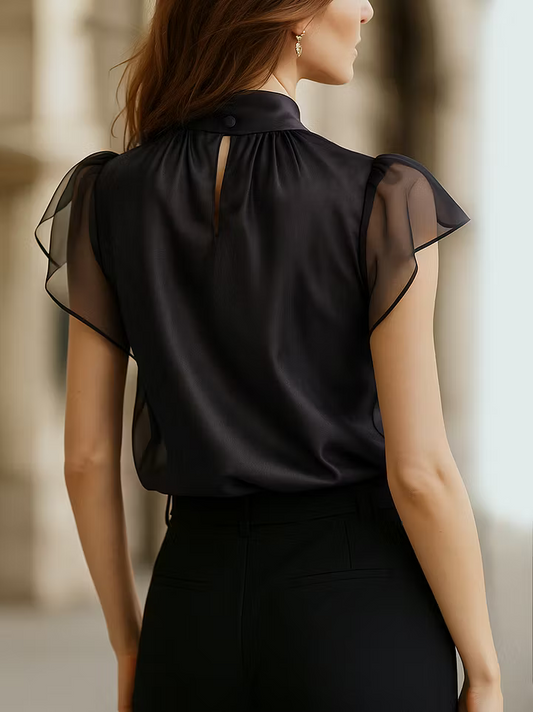 Elegant Black Chiffon High Neck Blouse